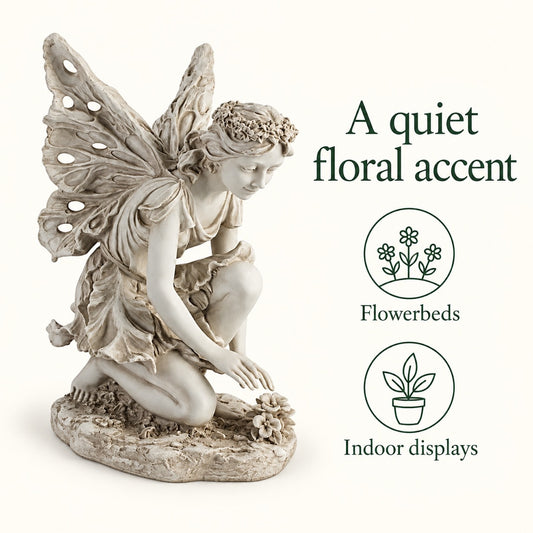 Kneeling Flower Fairy Garden Statue, 17-Inch