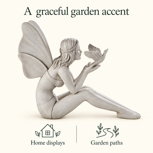 24-Inch-Wide Seated Fairy with Dove Garden Statue
