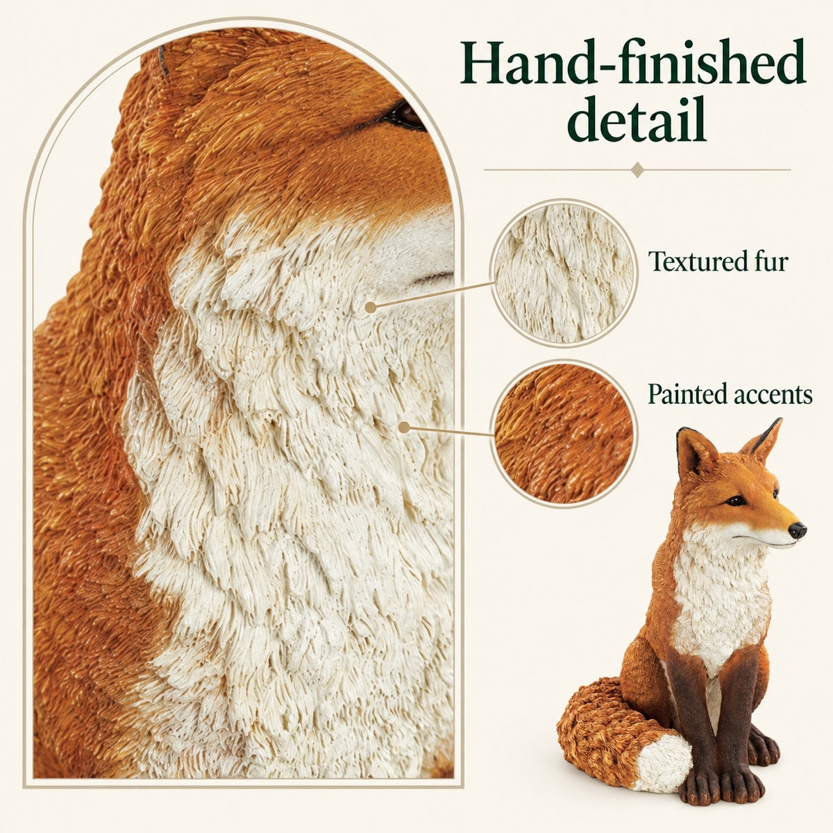 Seated Woodland Fox Garden Statue, 18-Inch