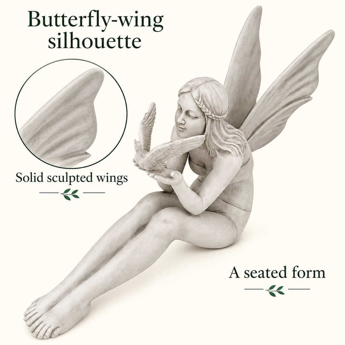 24-Inch-Wide Seated Fairy with Dove Garden Statue