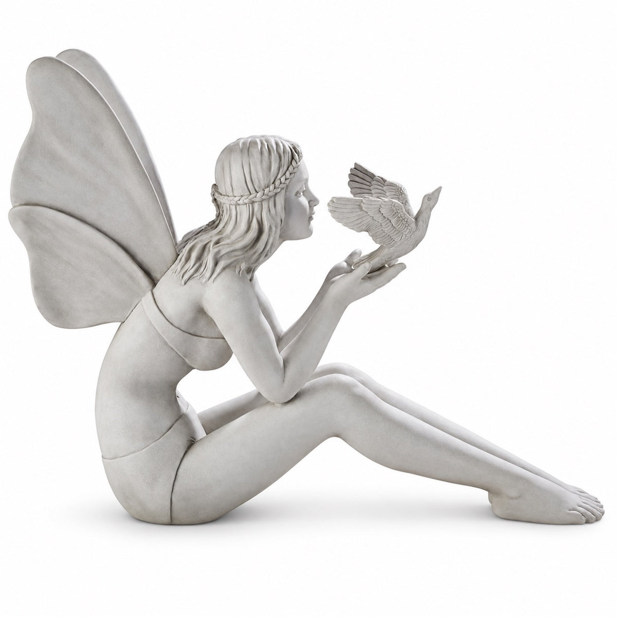 24-Inch-Wide Seated Fairy with Dove Garden Statue