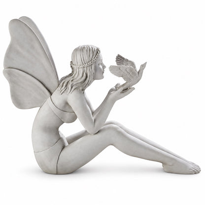 24-Inch-Wide Seated Fairy with Dove Garden Statue