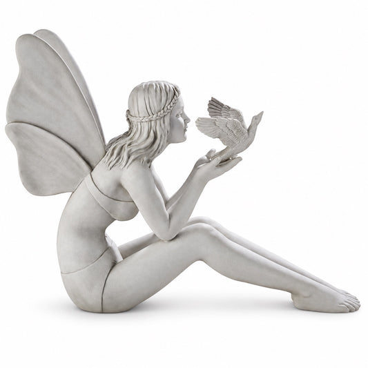 24-Inch-Wide Seated Fairy with Dove Garden Statue