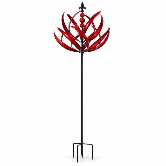 Burgundy Lotus Metal Wind Sculpture, 91-Inch