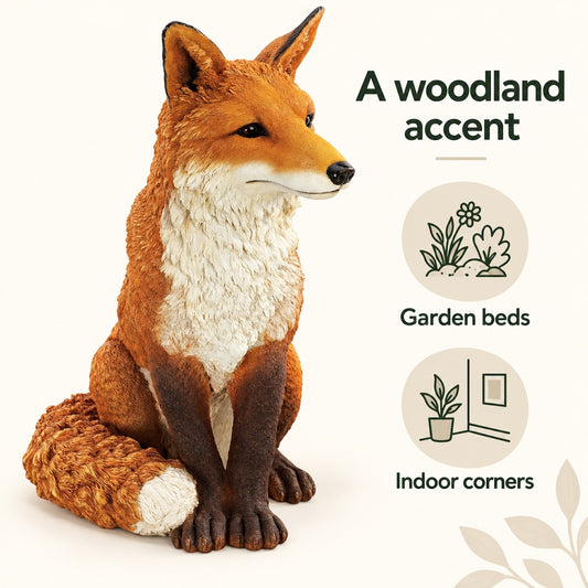 Seated Woodland Fox Garden Statue, 18-Inch