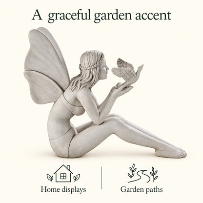 24-Inch-Wide Seated Fairy with Dove Garden Statue