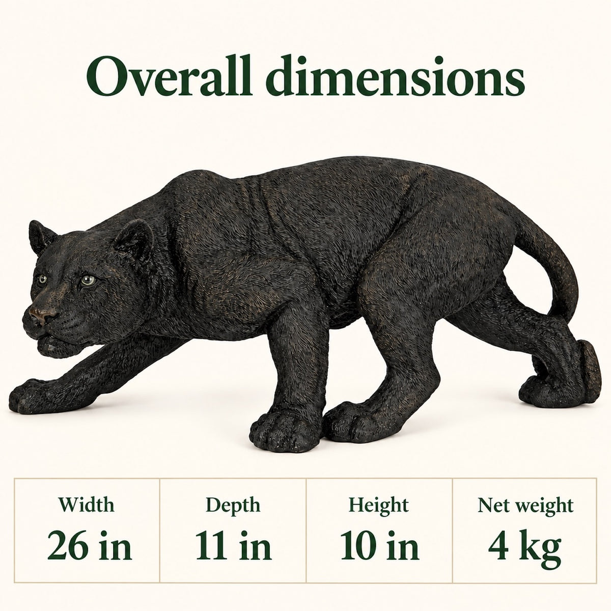 26-Inch-Wide Prowling Black Panther Garden Statue