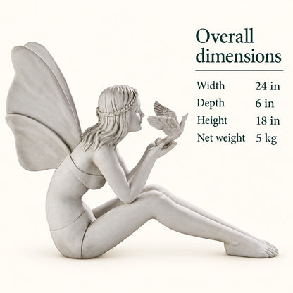 24-Inch-Wide Seated Fairy with Dove Garden Statue