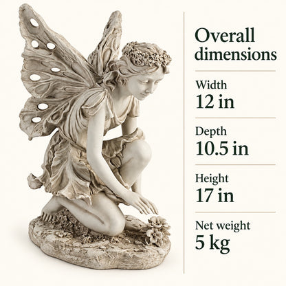 Kneeling Flower Fairy Garden Statue, 17-Inch