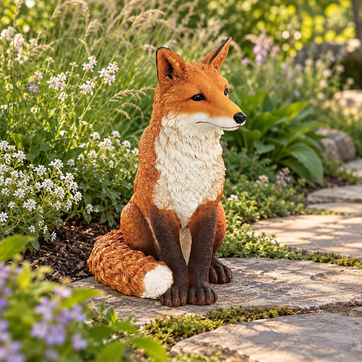 Seated Woodland Fox Garden Statue, 18-Inch