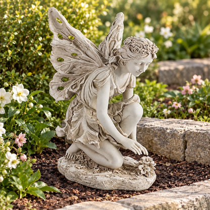 Kneeling Flower Fairy Garden Statue, 17-Inch