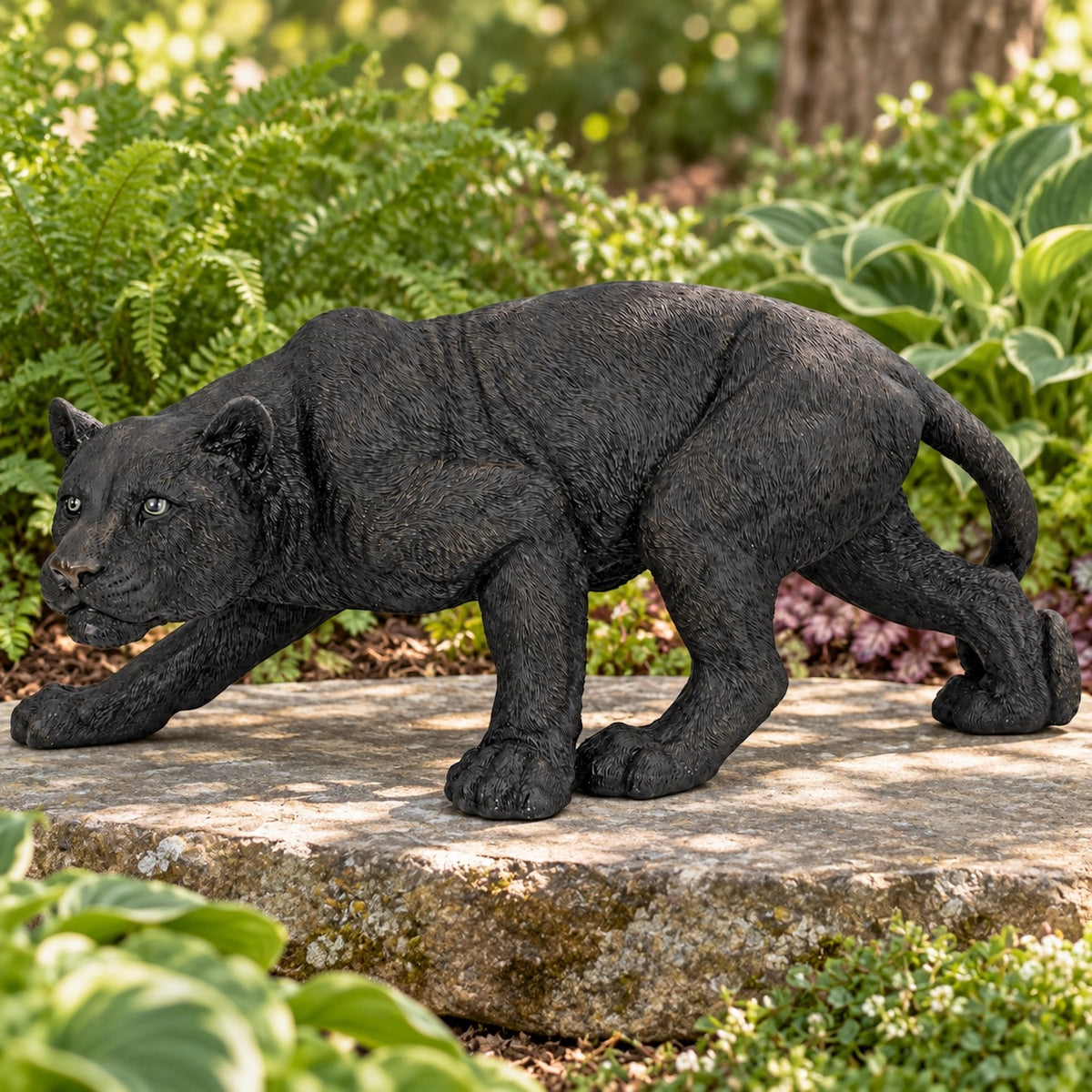 26-Inch-Wide Prowling Black Panther Garden Statue