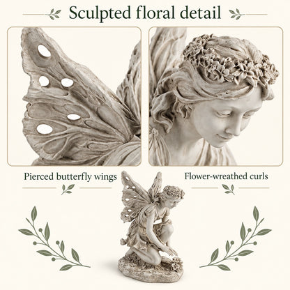 Kneeling Flower Fairy Garden Statue, 17-Inch