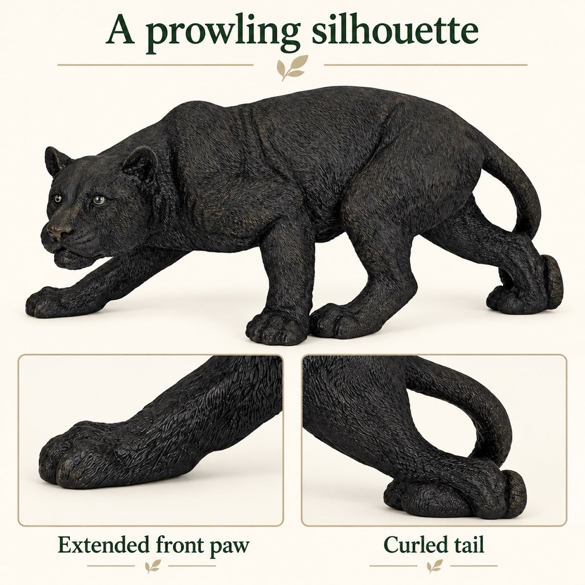 26-Inch-Wide Prowling Black Panther Garden Statue