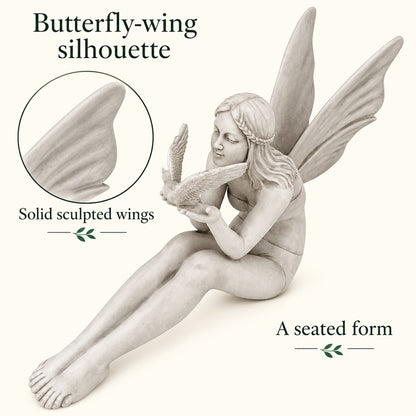 24-Inch-Wide Seated Fairy with Dove Garden Statue